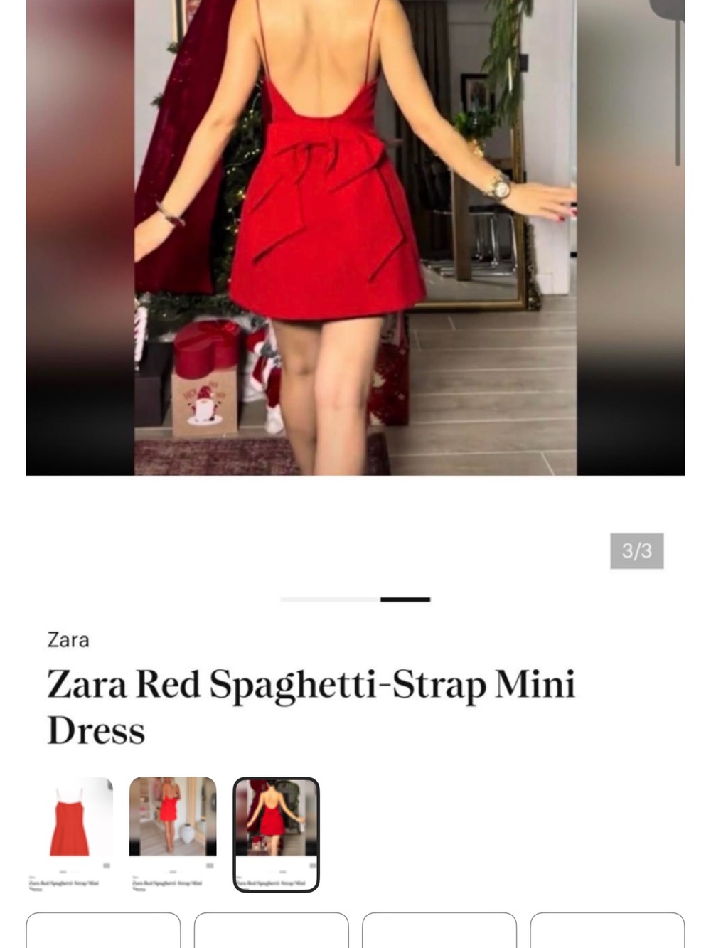 Zara Red Bow-Back Spaghetti-Strap Mini Dress